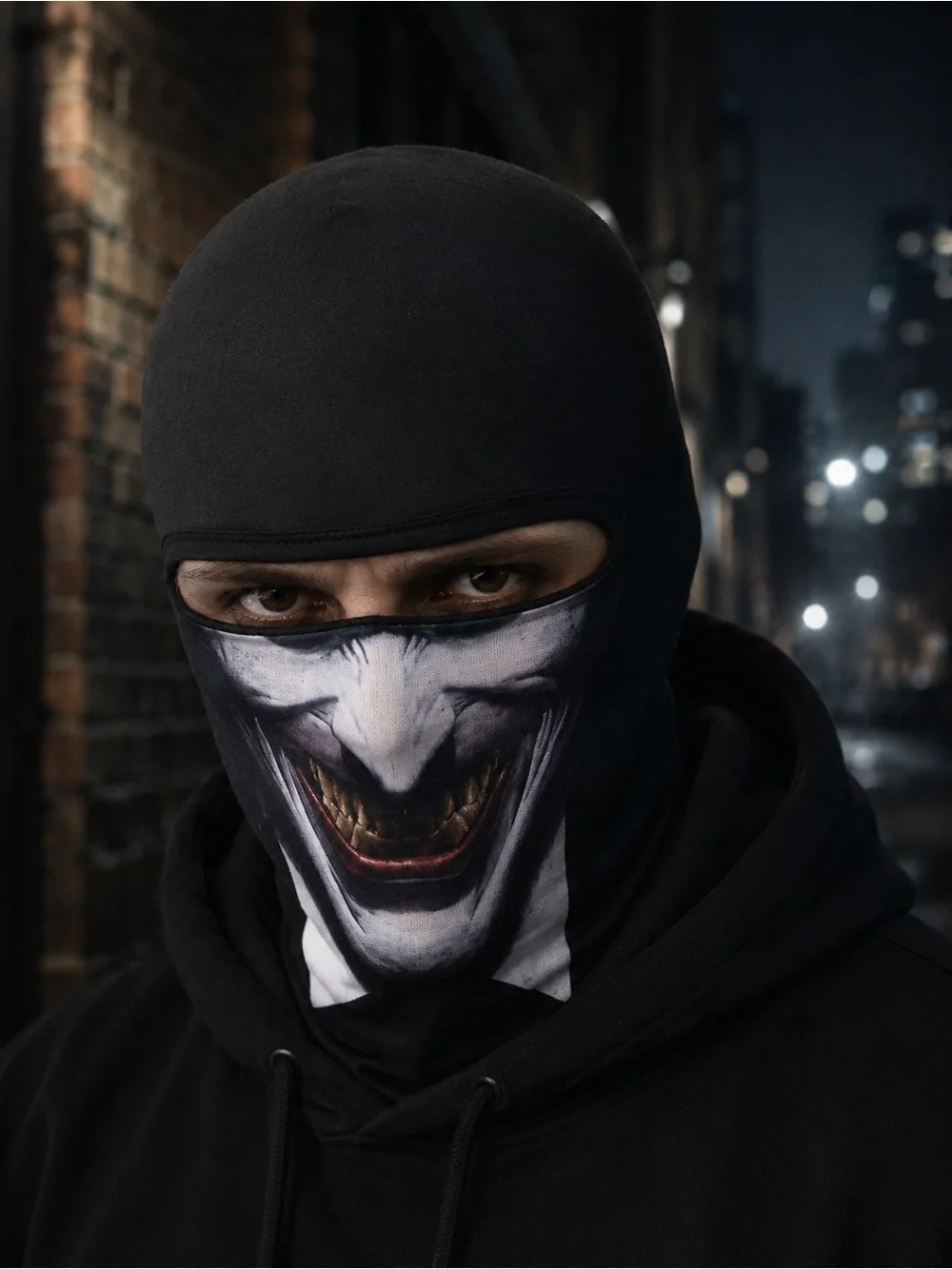 DC Black Balaclava Face Mask with Joker Grin Print